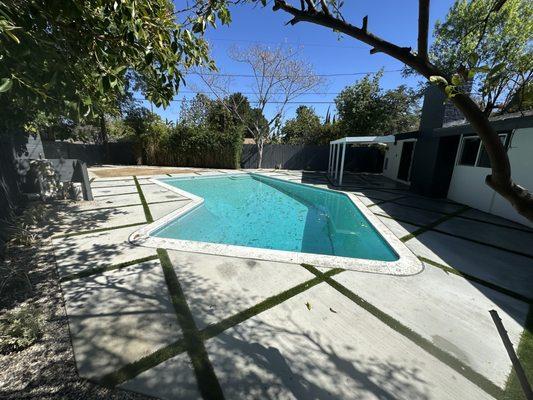 Concrete and Turf Design - Backyard Pool Landscape Design