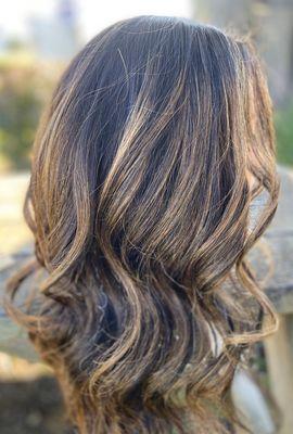 Dark brown hair light golden balayage