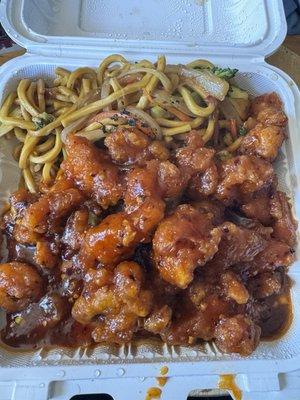 Orange chicken and lo mein lunch special.