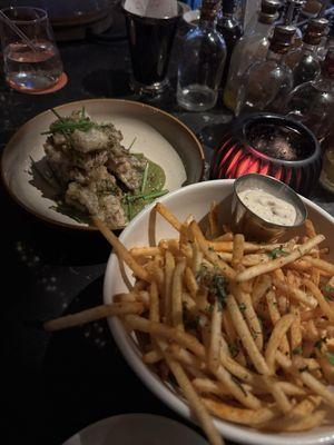 Shoestring fries and Crispy Oyster mushrooms