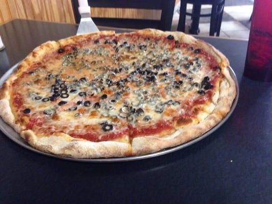 Large Cheese and black olives.