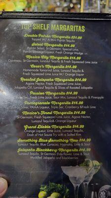 Drinks menu