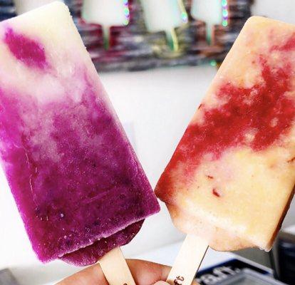 Key lime dragonfruit pop (left) Blood orange lemongrass pop (right)