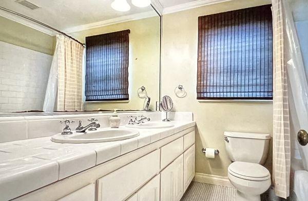 Bathroom cleaning countertop and mirrors