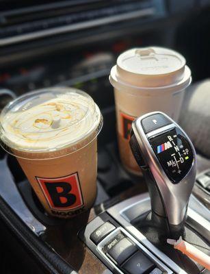 Fuel for a road trip! Frozen Teddy Bear and Hot Vanilla Bean Latte with sweet foam!