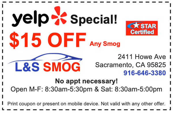 Yelp Special! $15 Off Any Smog