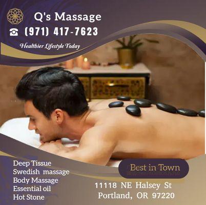 A hot stone massage is a type of massage therapy. It's used to help you relax and ease tense muscles  and damaged soft tissue...