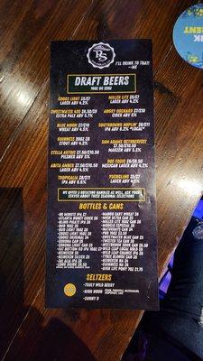 Drink menu