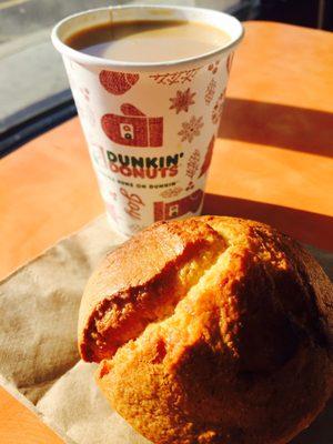 Small French vanilla coffee with a toasted corn muffin.