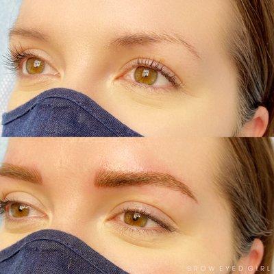 Microshading... a combination of microbladng and shading. Creates a fuller brow with two techniques.