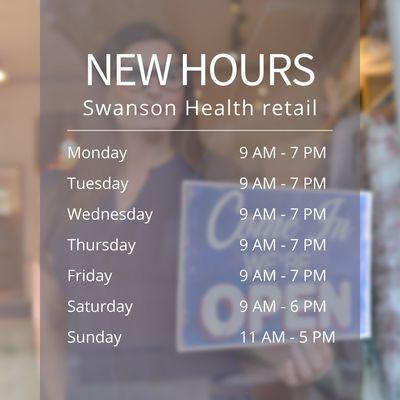 New hours starting January 30th, 2023