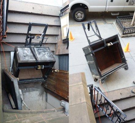 Heavy Double Door Safe Removal up steps using our Stairclimbing Equipment