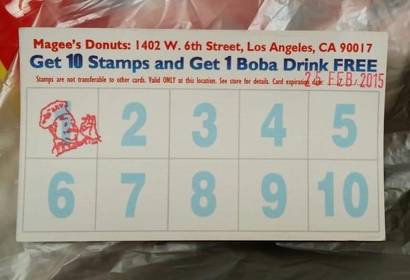 Buy 10 Boba Drinks & get one free stamp card. $4 for small drink (rounded up)