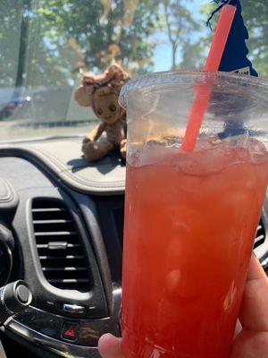 Raspberry Vanilla Redbull Italian Soda with a splash of OJ!