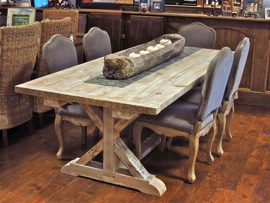 Garden Trestle Table. Made from reclaimed New England barn wood. Available in 50 + finishes and 8 sizes. Made in USA.