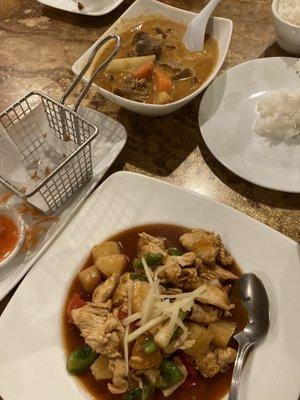 Chicken Pineapple and Massaman Curry with beef