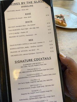 Drink menu