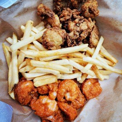 Buffalo Shrimp and Oyster combo with fries