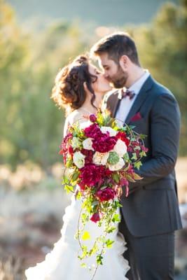 Burgundy and cream wedding bouquet.