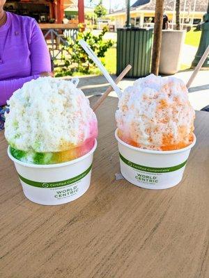 L Locals North Shore (Pineapple, melons, lychee) R Tropical Breeze (Guava, lilikoi, mango)  Both come with macadamia ice cream!