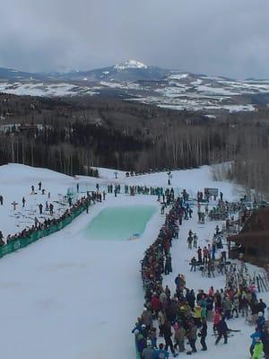 Pond Skim at Gorano's Ranch in Telluride with Alpin Ski Club's Surf the Rockies trip 2013.