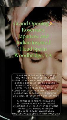 Grand Opening of Rosemary Hair Spa in Woodbridge, Virginia offering Japanese and Indian inspired Head Spa services.