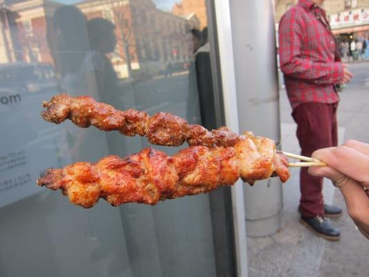 Lamb (top) and chicken (bottom) skewers