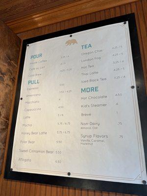 Drink menu