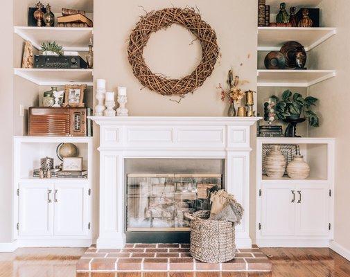 Residential Project: Custom fireplace design, #shelfie styling, living room refresh in Benicia, CA