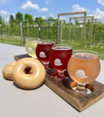 Maple doughnut and a flight of ciders