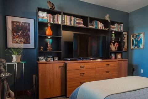 Dressers, bookshelves & TV space in Oiled Cherry and Black.