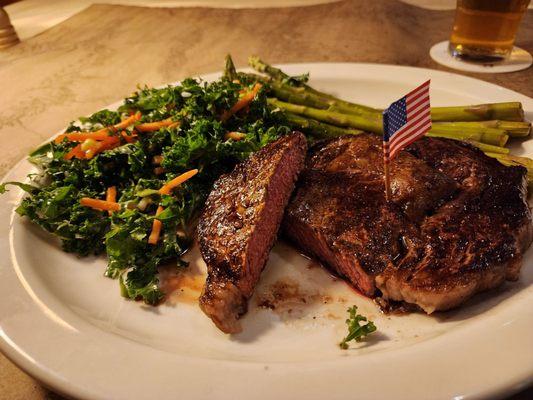 Bison Ribete Medium Rate with Kale salad and roasted asparagus