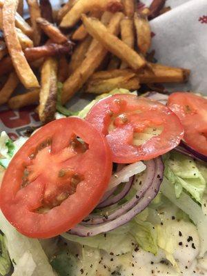 Veggie sub and fresh cut fries