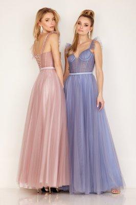 A feminine and flirty pick for your next formal! sheer, ruffles, ladies long, bridesmaid, prom