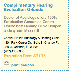 Complimentary Hearing Evaluation Coupon  code q1mm15 condill