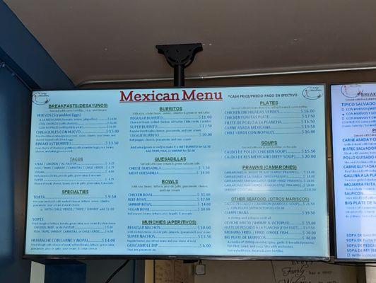 El Sabor de Mercedes menu (left side - Mexican) as of 2024-10-04!