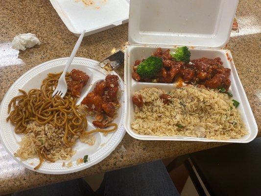 My mom and me shared this plate and there's still this much left! 37. Chicken Fried Rice C17. Sesame Chicken Combo Platter