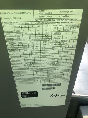 Unit data plate to Prove age and warranty