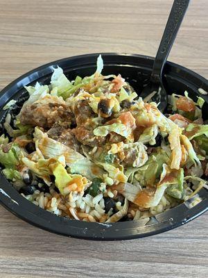 Grilled Steak Burrito Bowl stirred up and ready to eat !!!