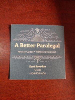 Business card for A Better Paralegal