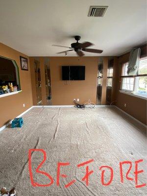 Original carpet with ripples that wasn't installed properly (hated it!)