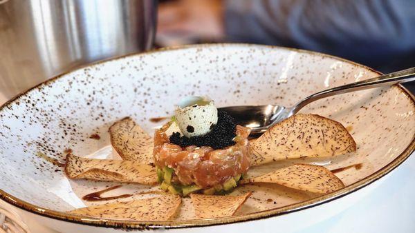 Salmon Tartare with Taro Chips