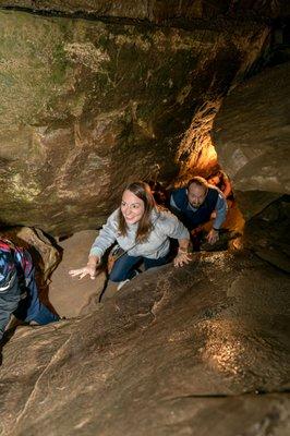 Climbing "Needle's Eye" 65 feet below the surface