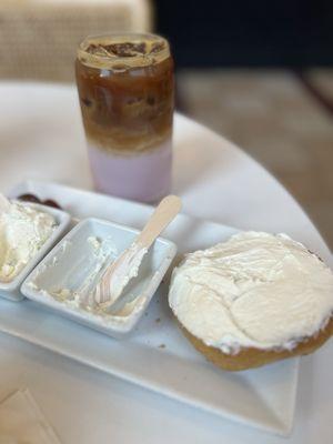 Raspberry white chocolate mocha  & plain bagel with cream cheese