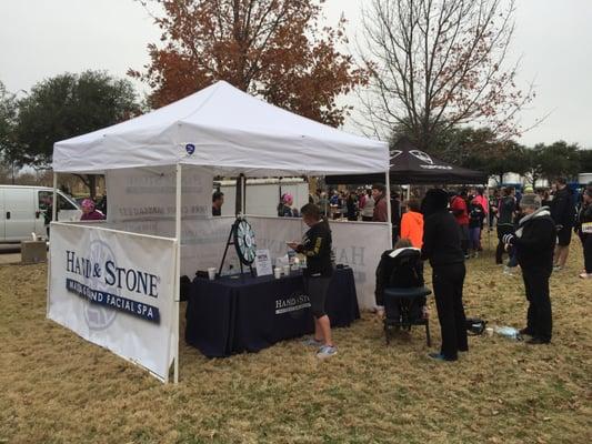 Providing free Massages for Runners at the Hotcake Hustle 5k/10k Race in Addison Circle