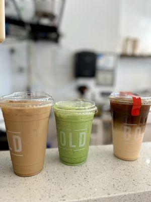 ICED LAVENDER HONEY LATTE, ICED MATCHA LATTE, SHAKEN ESPRESSO