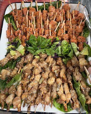 Baked chicken and salmon appetizers