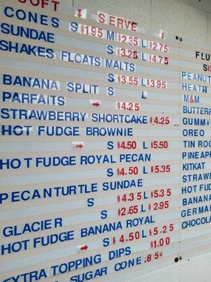 One of the ice cream menu boards.