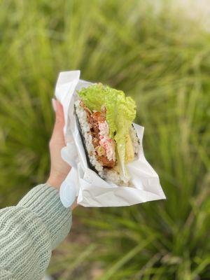 This is the soft Soft-shell Crab Onigiri. I added $1 spam for this order but where's my spam?  Hard rice and rubbery egg patty.