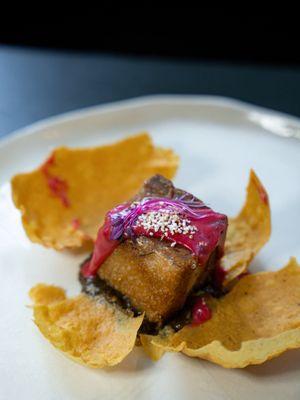 Pork belly, amaranth, habanero, and gooseberry.